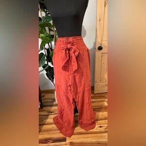 Women's Rust Colored Wide Leg Pants with Bow Detail